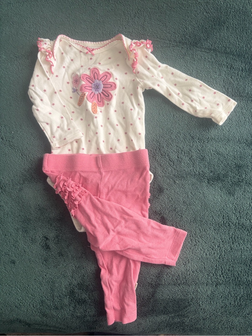 Girls Pink Floral Matching Set - Long Sleeve Bodysuit & Leggings